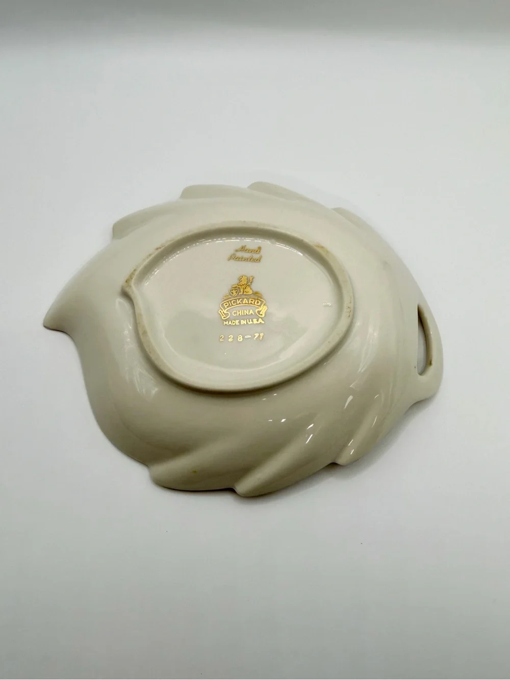 Vintage Pickard China Hand Painted Leaf Trinket Dish Gold Trim USA #228-77